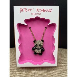 New Betsey Johnson Crystal Pavé Panda Necklace  In Box Great Gift Idea